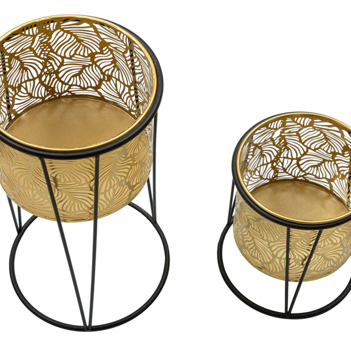 Mauro Ferretti Leavy Set van 2 pothouders in goud en zwart metaal