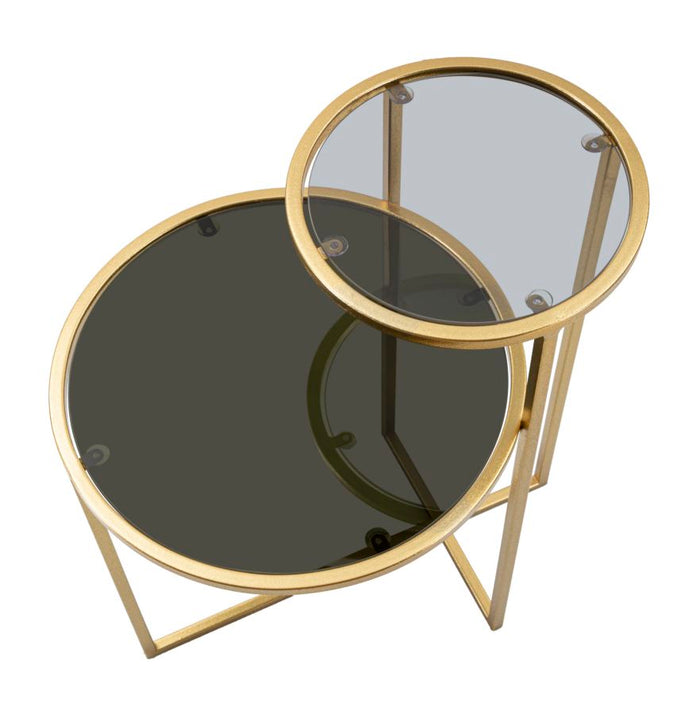 Mauro Ferretti Levels Tafel met 2 metalen toppen en goudglas