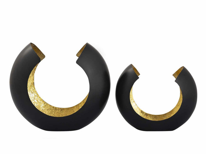 SVJ Windlichten Rond - 11x21x20 cm - Metaal - Zwart|Goud - Set van 2