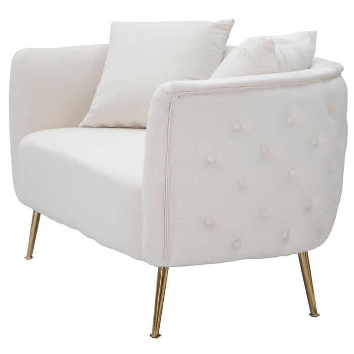 Mauro Ferretti Bucarest 2-zitsbank van beige stof met gouden poten