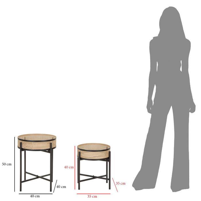 Mauro Ferretti Fuji Set van 2 tafels in bruin en zwart metaal