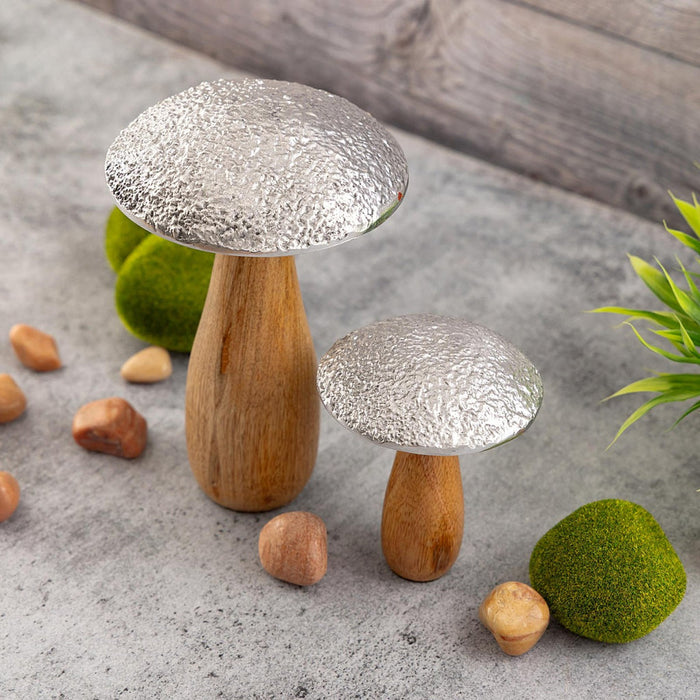 SVJ Deco Paddenstoelen - 13x13x20 cm - Hout - Naturel - Set van 2