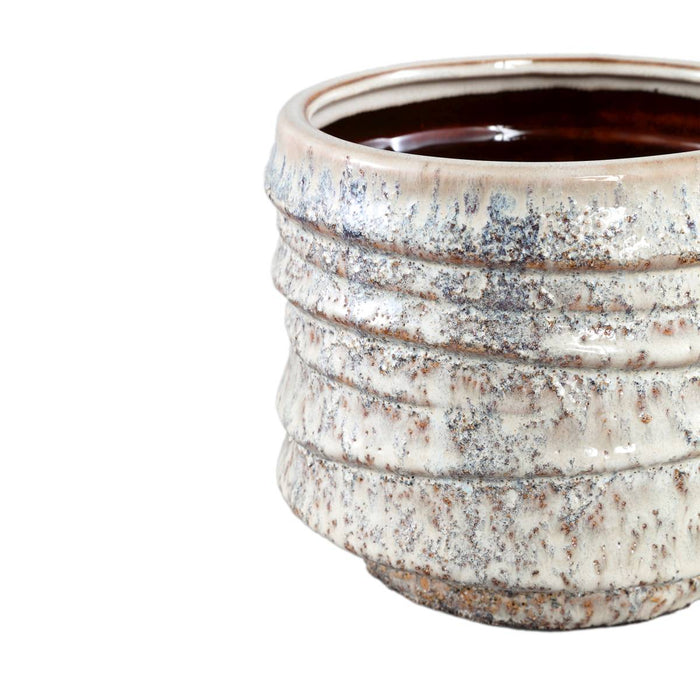 PTMD Hindouy Cream ceramic pot wavy round L