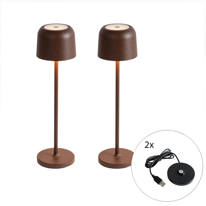 QAZQA Set van 2 tafellampen mushroom roestbruin incl. laadstation -