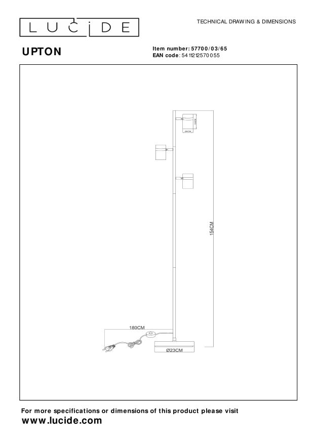 Lucide UPTON Vloerlamp - Fumé