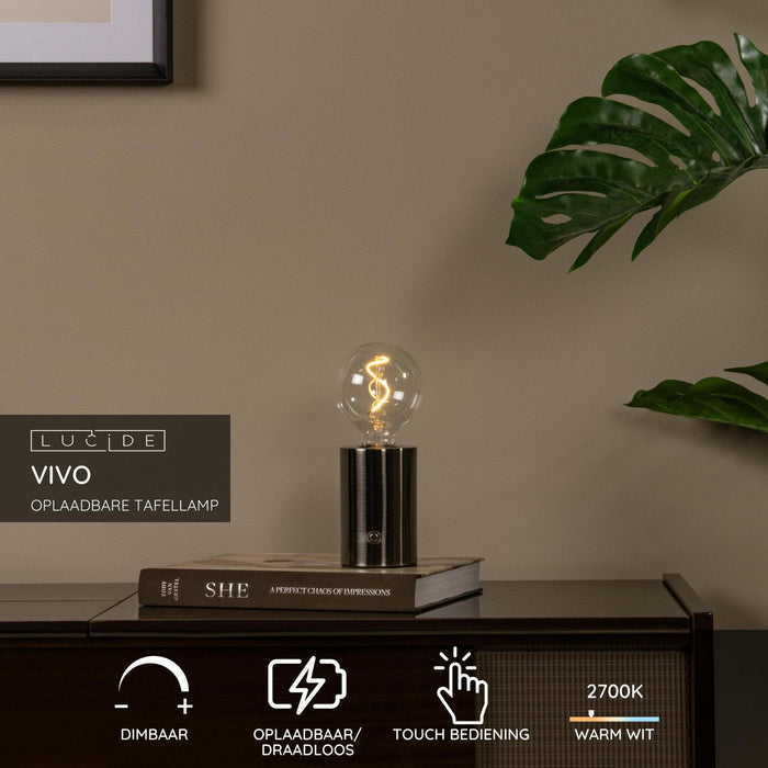 Lucide VIVO Tafellamp - Mat zwart chroom