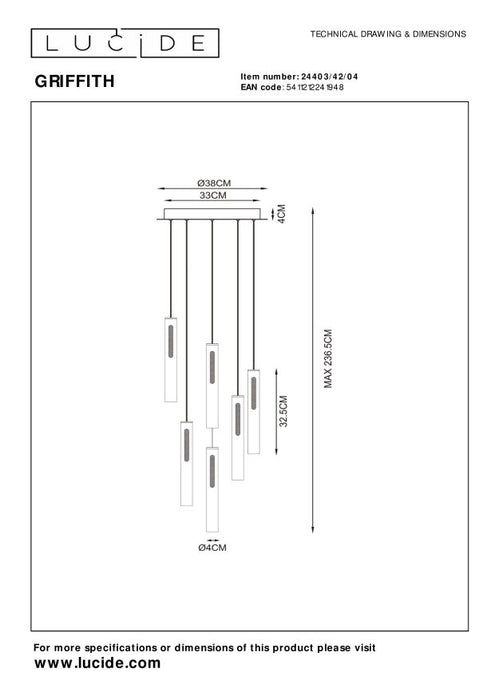 Lucide Premium GRIFFITH Hanglamp - Brons