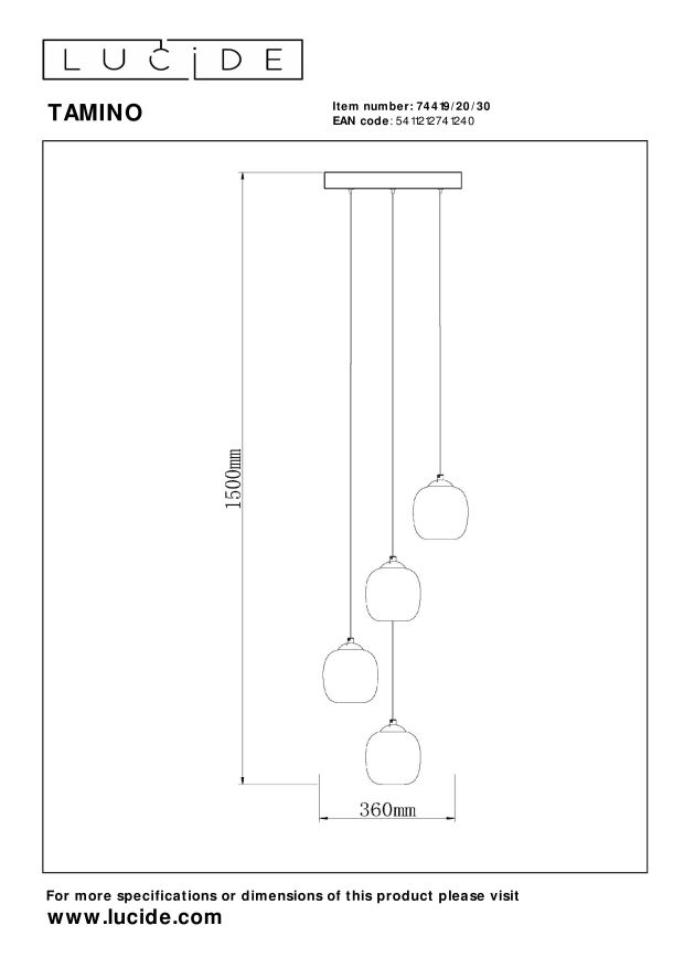 Lucide TAMINO Hanglamp - Zwart