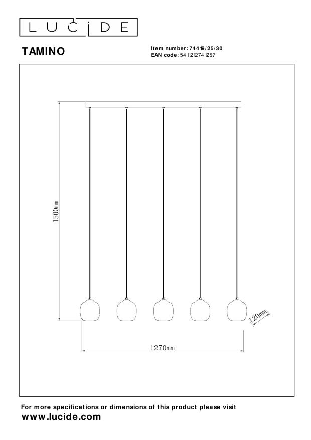 Lucide TAMINO Hanglamp - Zwart