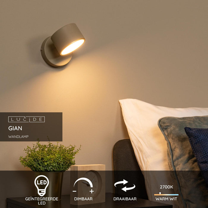 Lucide GIAN Wandlamp - Taupe