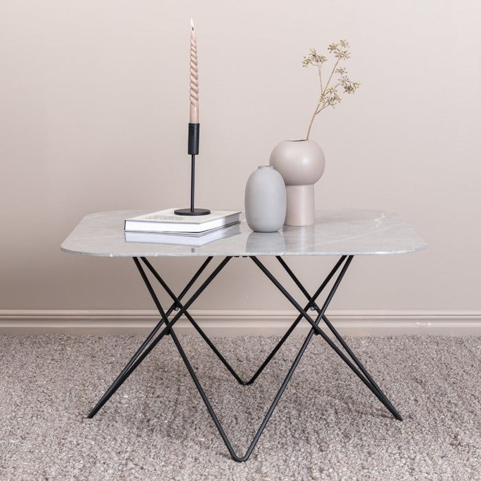 Fjôrd - Salontafel Grijs Marmerlook 80cm - Glas - Tristar