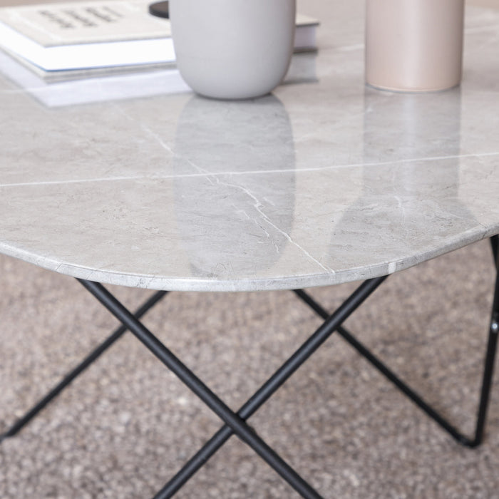 Fjôrd - Salontafel Grijs Marmerlook 80cm - Glas - Tristar