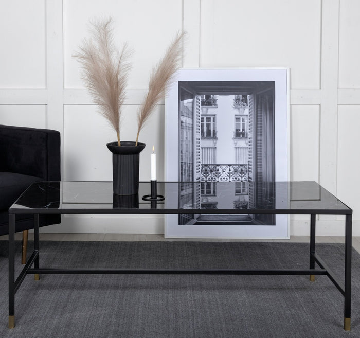 Fjôrd - Salontafel Zwart Goud 130cm - Glas - Dipp