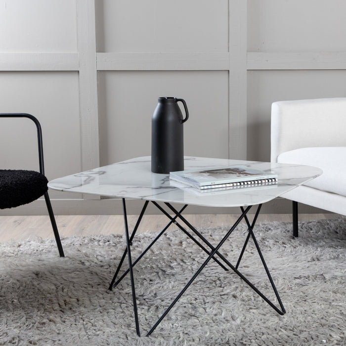 Fjôrd - Salontafel Wit Marmerlook 80cm - Glas - Tristar