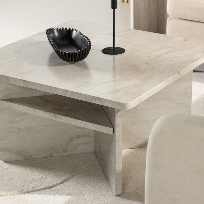 Fjôrd - Salontafel Beige Marmerlook 75cm - MDF - Ålesund