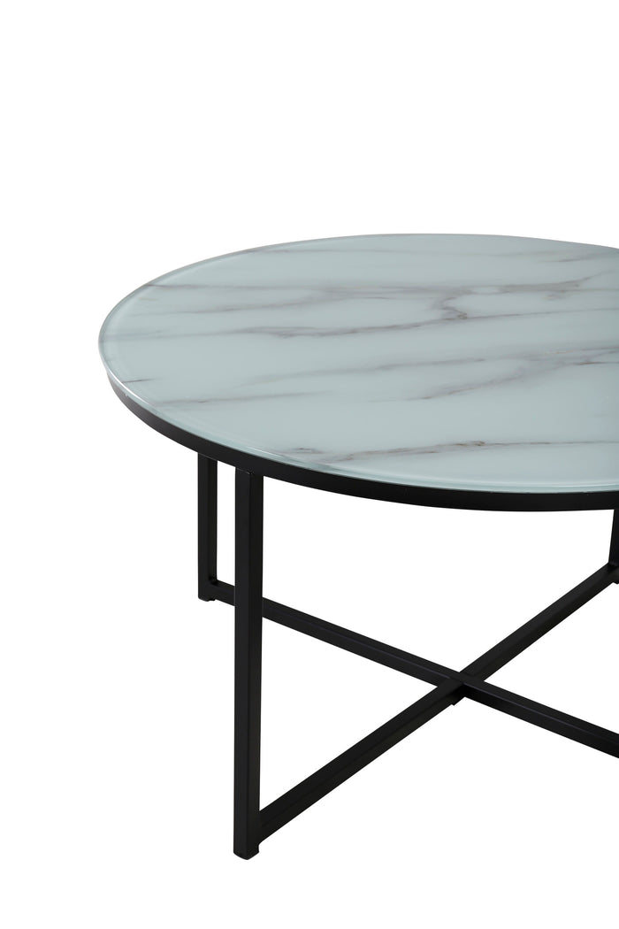 Fjôrd - Salontafel Zwart Glas Ø80cm - Marmer - Rock