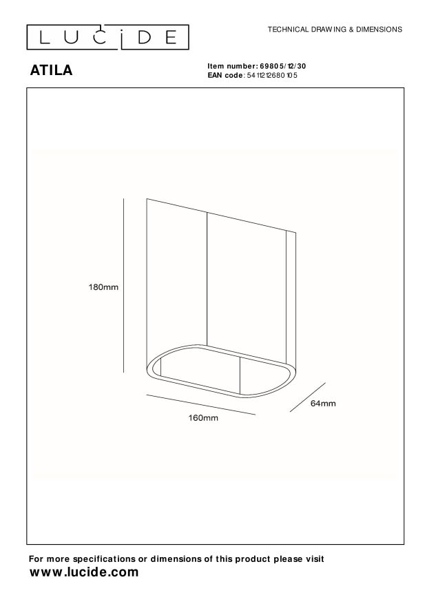 Lucide ATILA Wandlamp - Zwart