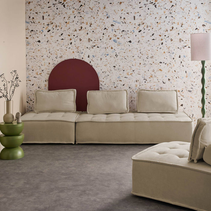 sweeek - Set van 2 fauteuils met 2-zitsbank in stof, met kussen