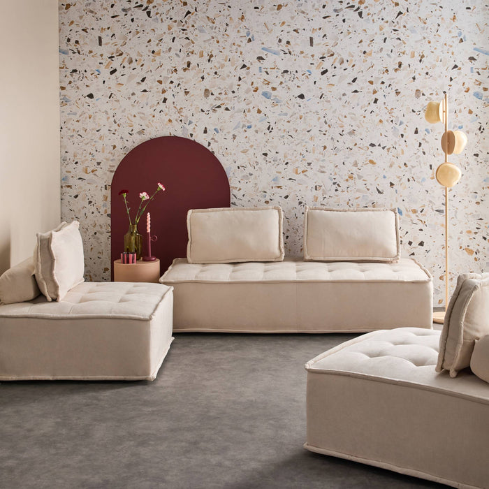 sweeek - Set van 2 fauteuils met 2-zitsbank in stof, met kussen