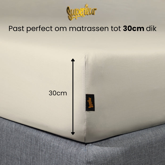 Superieur - Hoeslaken - Katoen - Crème - 90x220cm