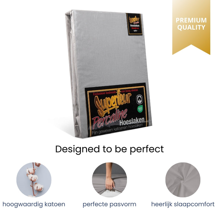 Superieur - Hoeslaken - Katoen - Grijs - 200x220cm