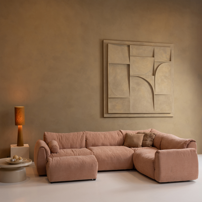 WOOOD Baggy Hoekbank Rechts - Geweven Chenille - Oud Roze - 81x396x214