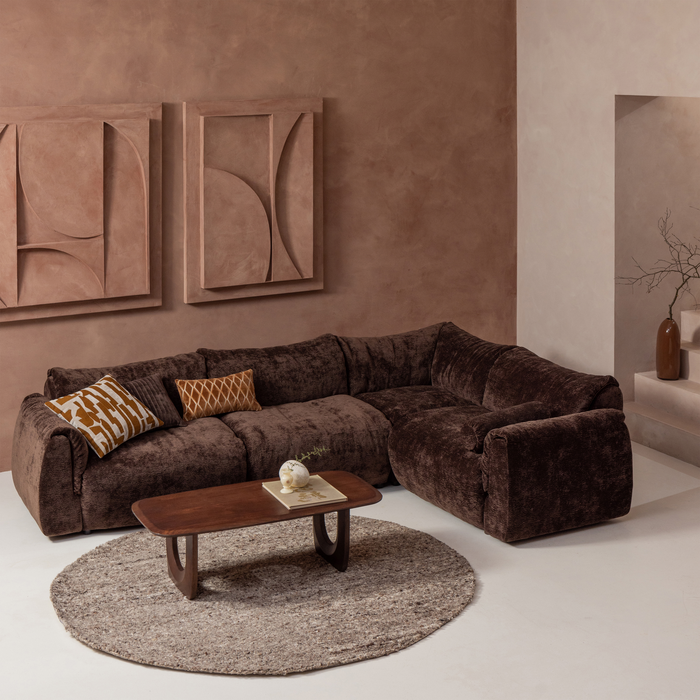 WOOOD Baggy Hoekbank Rechts - 3D Chenille - Donker Bruin - 81x396x214