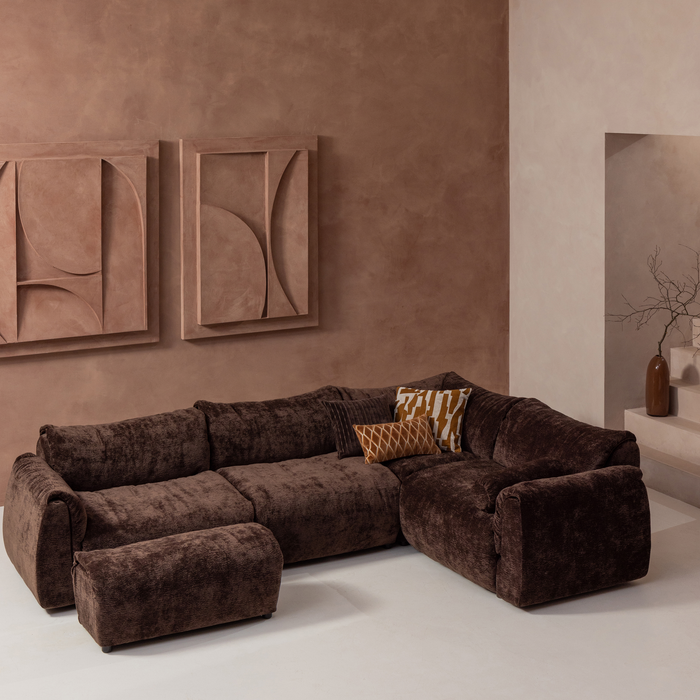 WOOOD Baggy Hoekbank Rechts - 3D Chenille - Donker Bruin - 81x396x214