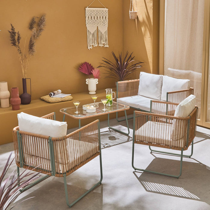 sweeek - 4-persoons loungeset van touw en gegalvaniseerd staal