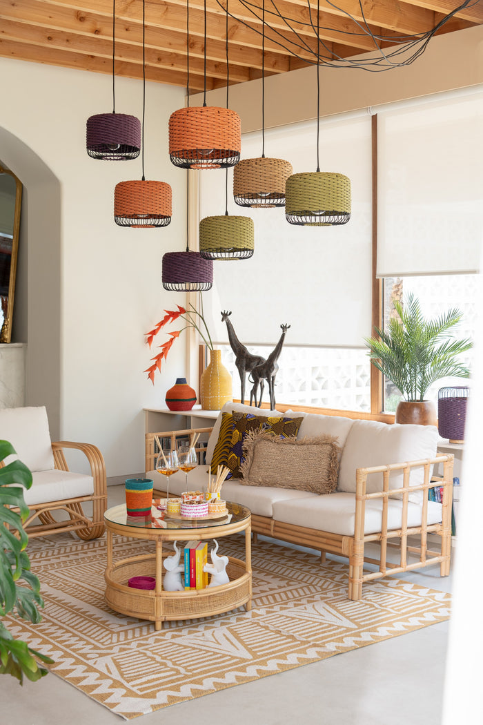 J-Line sofa Elise + kussen 3 Personen - rotan|textiel - naturel|wit