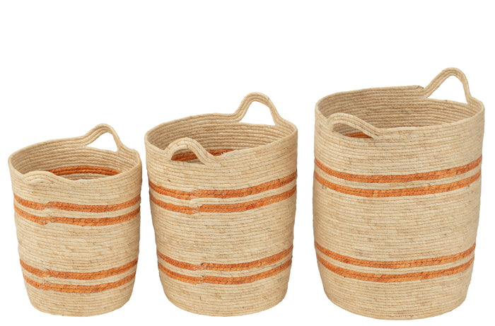 J-Line Set Van 3 Mand Strepen+Handvat Maïs Naturel|Oranje