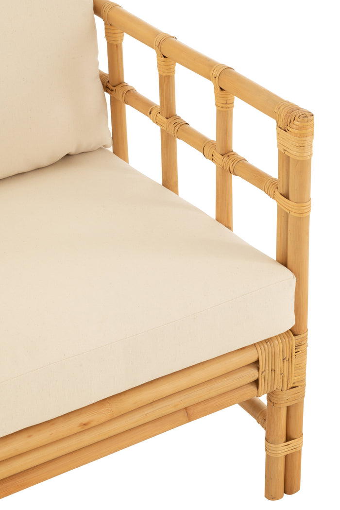 J-Line armstoel Elise + Kkussen - rotan|textiel - naturel|wit