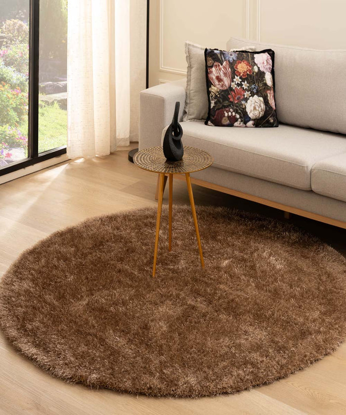 Tapeso Rond hoogpolig vloerkleed velvet - Posh bruin - 280 cm