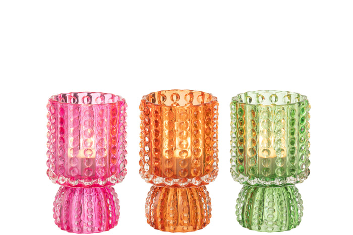 J-Line kandelaar Kala - glas - mix - 3 stuks