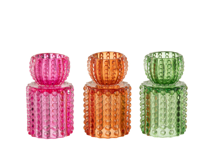 J-Line kandelaar Kala - glas - mix - 3 stuks