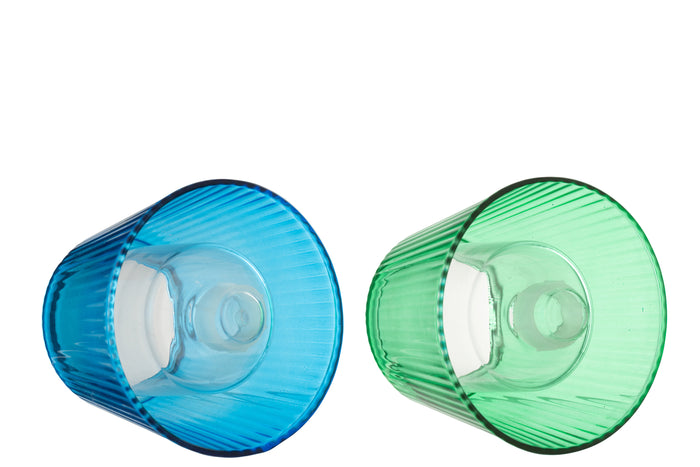 J-Line theelichthouder Hoed - glas - blauw|groen - 2 stuks