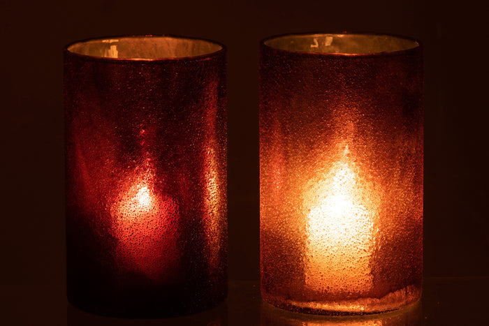 J-Line windlicht Spiegel - glas - koper|rood - large - 2 stuks