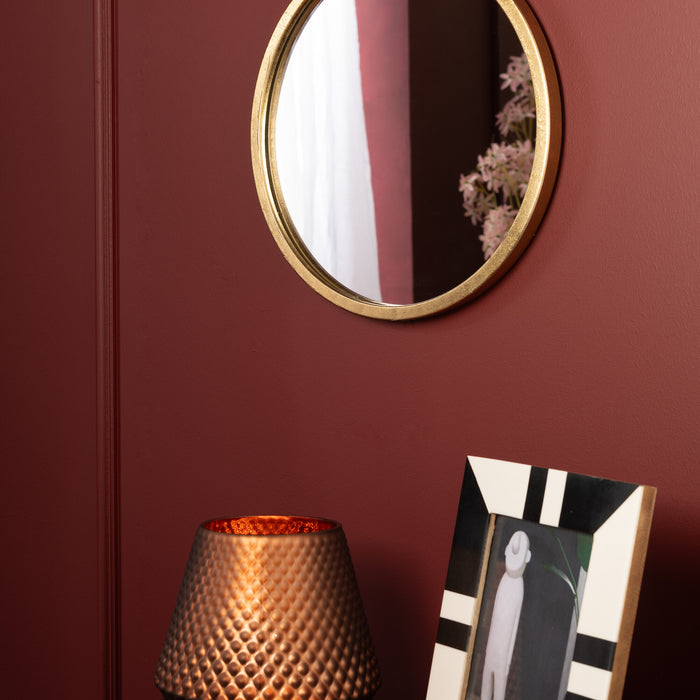 J-Line spiegel Mona Rond - ijzer|glas - goud - extra small - Ø 30 cm