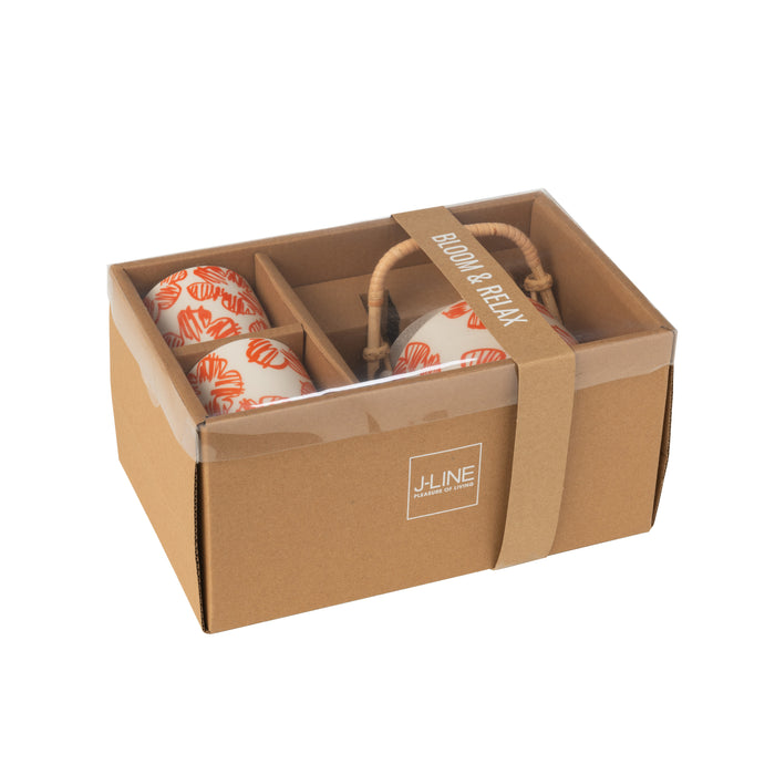 J-Line theepot Bloemen - keramiek - oranje - doos van 3 stuk