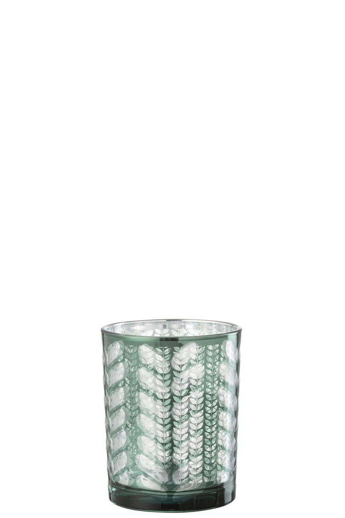 J-Line windlicht Visgraat - glas - groen|zilver - medium