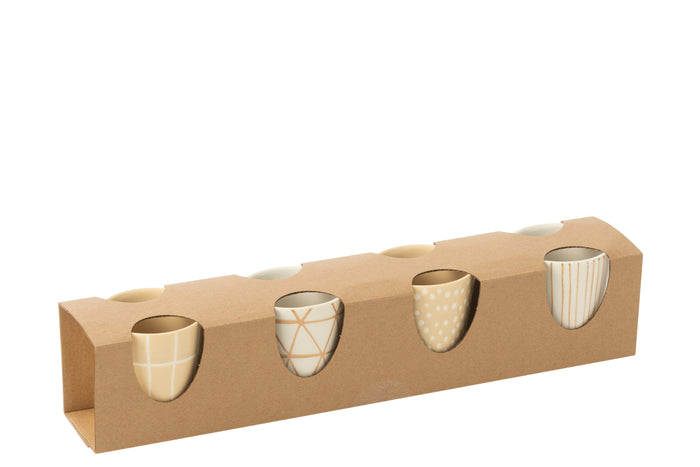 J-Line kopje Met Oor + Bamboubasis - keramiek - wit|creme -