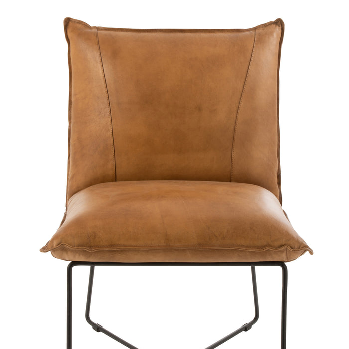 J-Line Lounge Stoel Avi Leder|Ijzer Camel