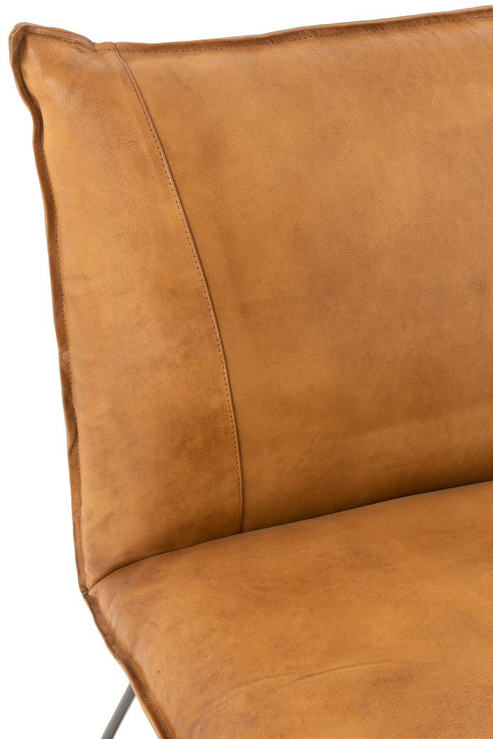 J-Line Lounge Stoel Avi Leder|Ijzer Camel