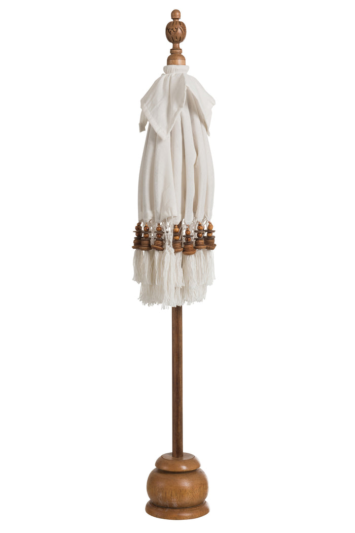 J-Line Parasol+Voet+Kwast Katoen|Hout Wit Bruin Small