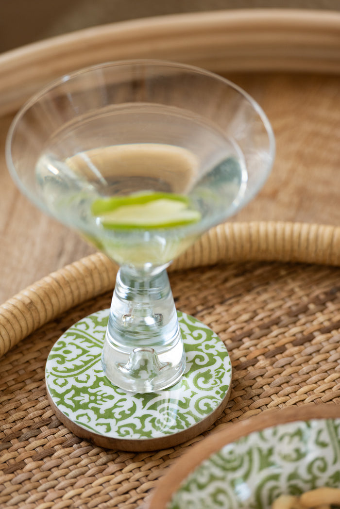 J-Line onderzetter Patroon - hout - groen|wit - 4 stuks