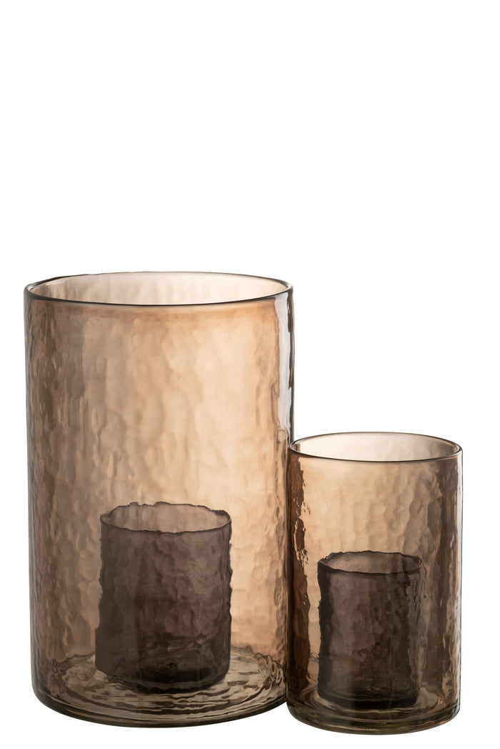 J-Line windlicht Dubbel - glas - oker - large