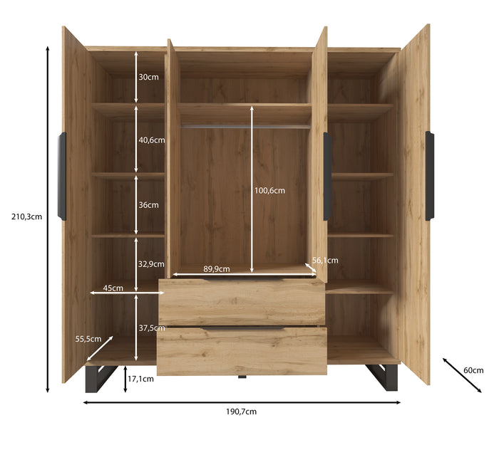 Meubella Kledingkast Harlow - Eiken - 191 cm