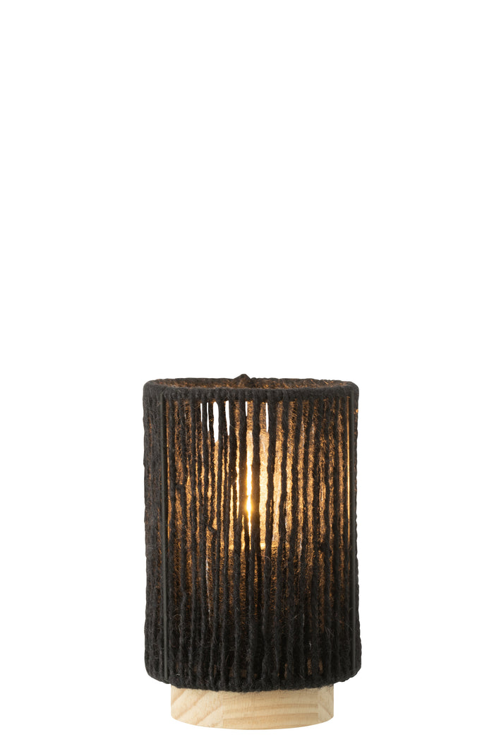 J-Line lamp Cilinder - metaal|katoen - zwart - small - LED l