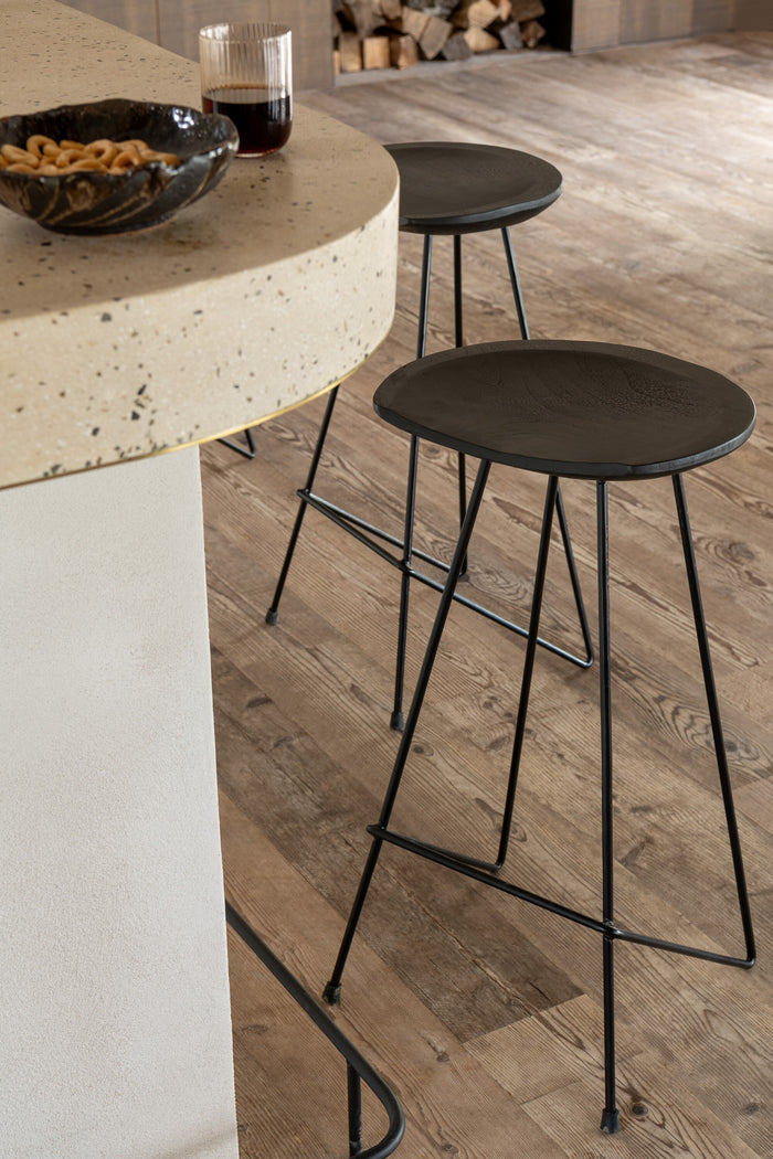 J-Line barstoel Teak - hout|ijzer - zwart