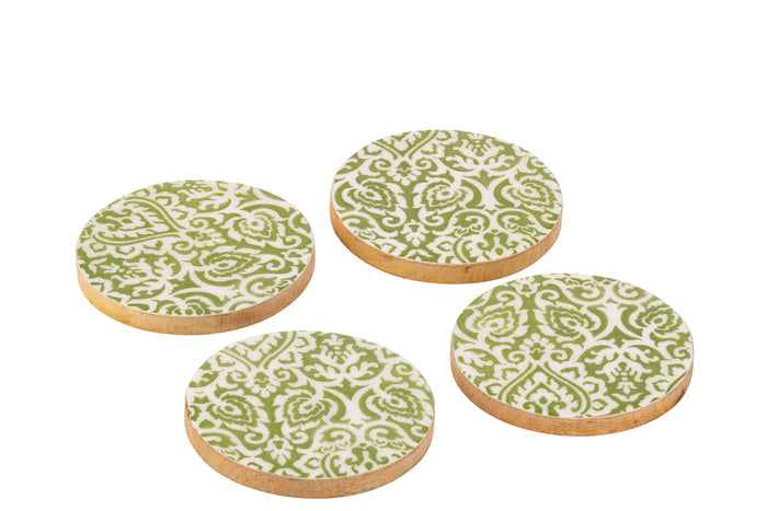 J-Line onderzetter Patroon - hout - groen|wit - 4 stuks